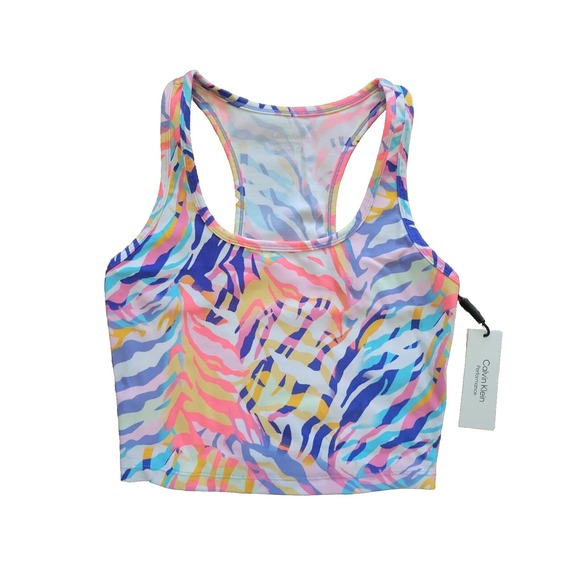Calvin Klein Performance Printed Racerback Cropped Tank Top - Multi-colored Sz M - Picture 1 of 5
